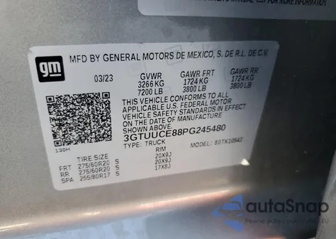 2023 GMC Sierra K1500 Elevation from USA, damaged, VIN 3GTUUCE88PG245480